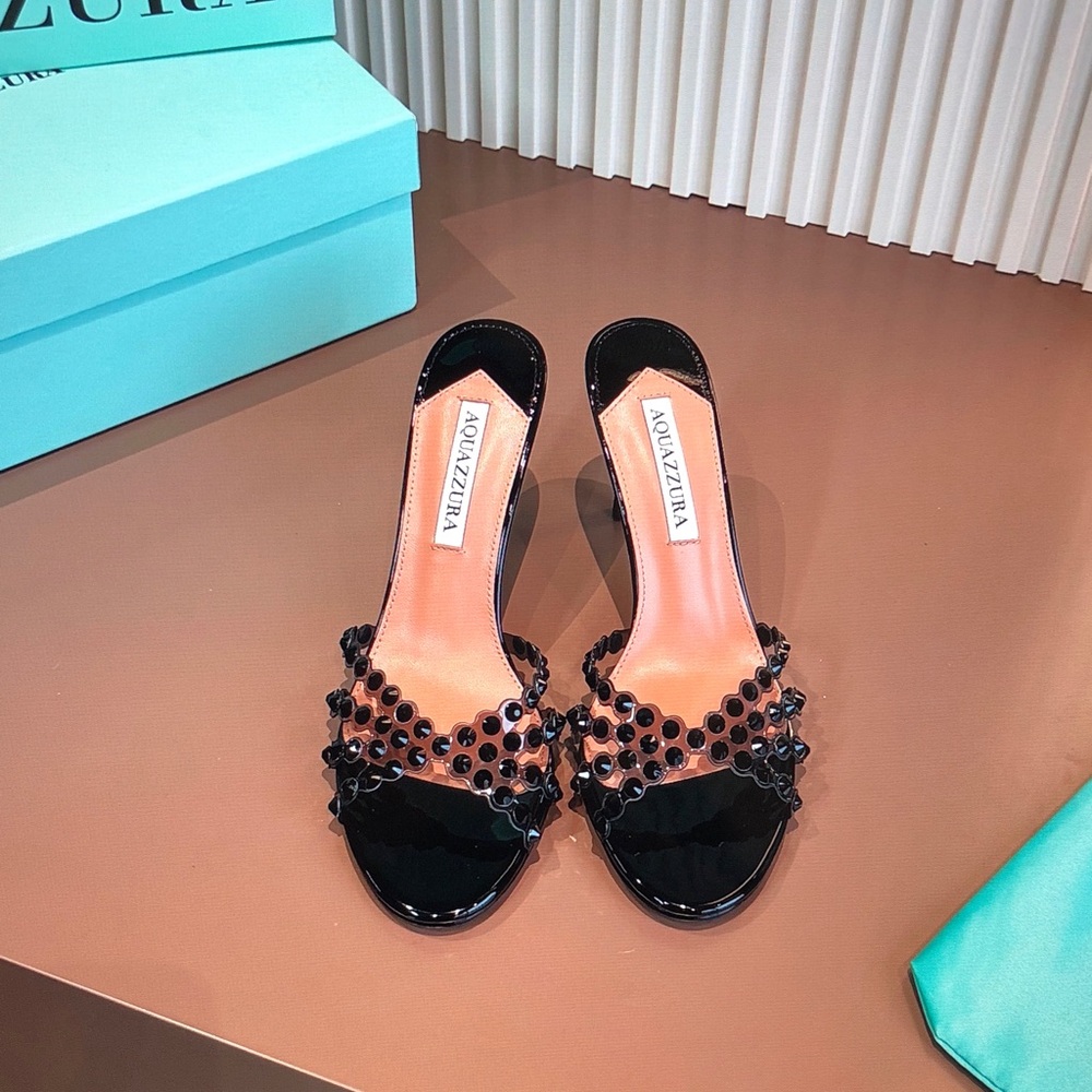 Aquazzura Black Patent Beaded Tequila Mule 75 - Picture 2 of 9